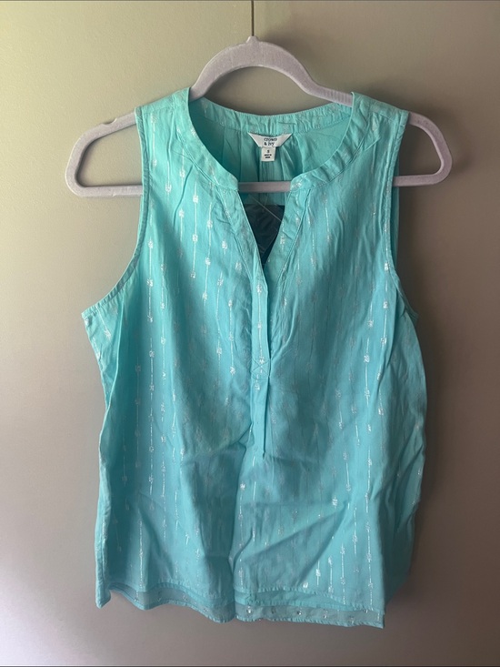 crown & ivy Tops - crown & ivy Mint Aqua Sleeveless Split-Neck Tank with Metallic Accents